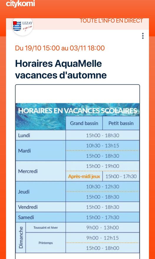 Horaire AquaMelle