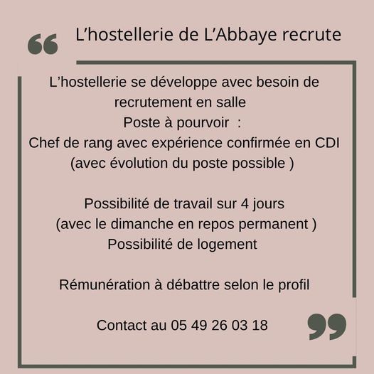 L'hostellerie de l'Abbaye recrute