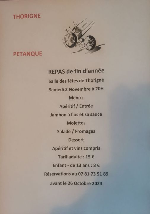 Pétanque : repas fin d'année